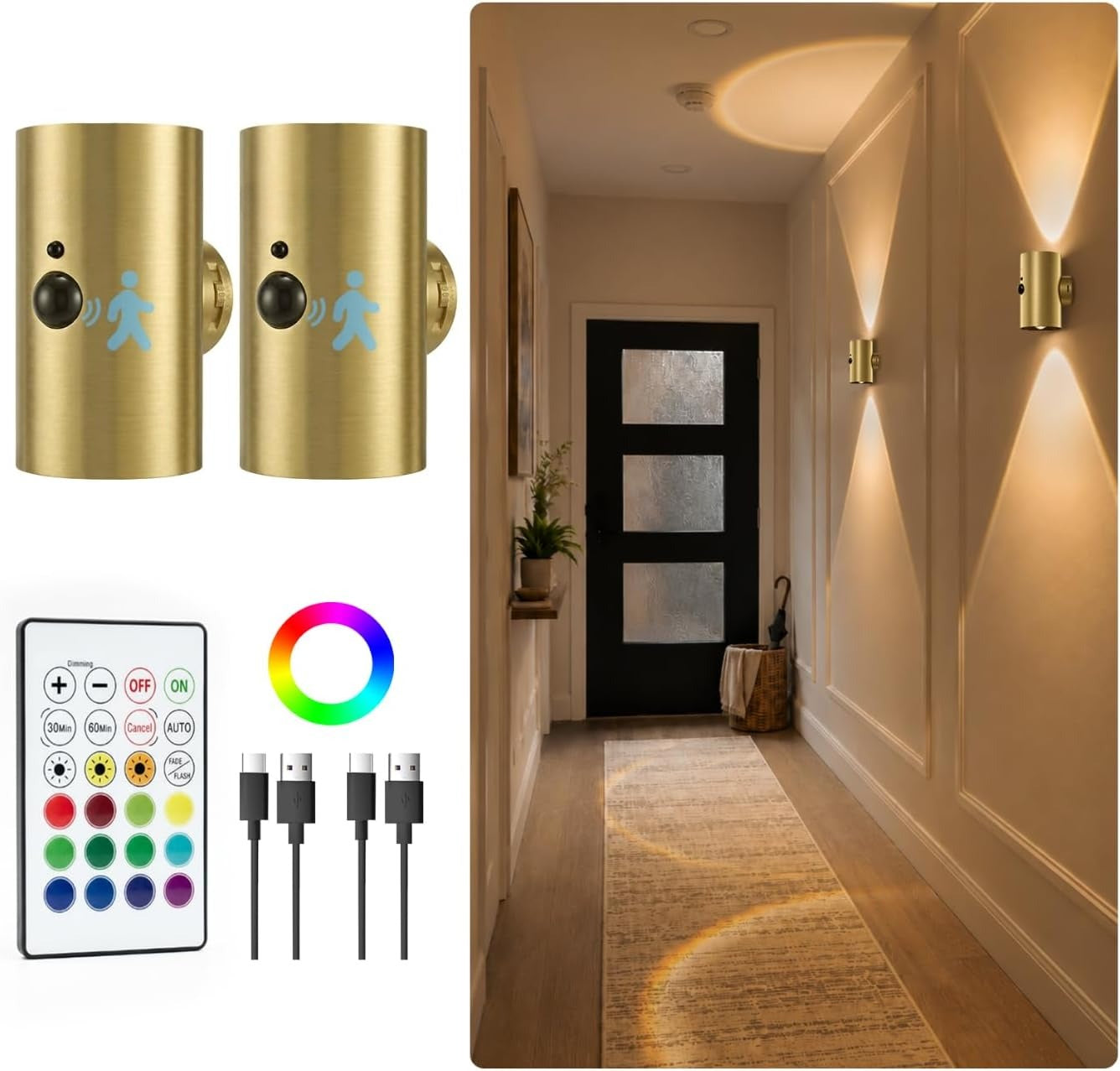 Rechargeable RGB CCT Motion‑Sensor Wall Sconces