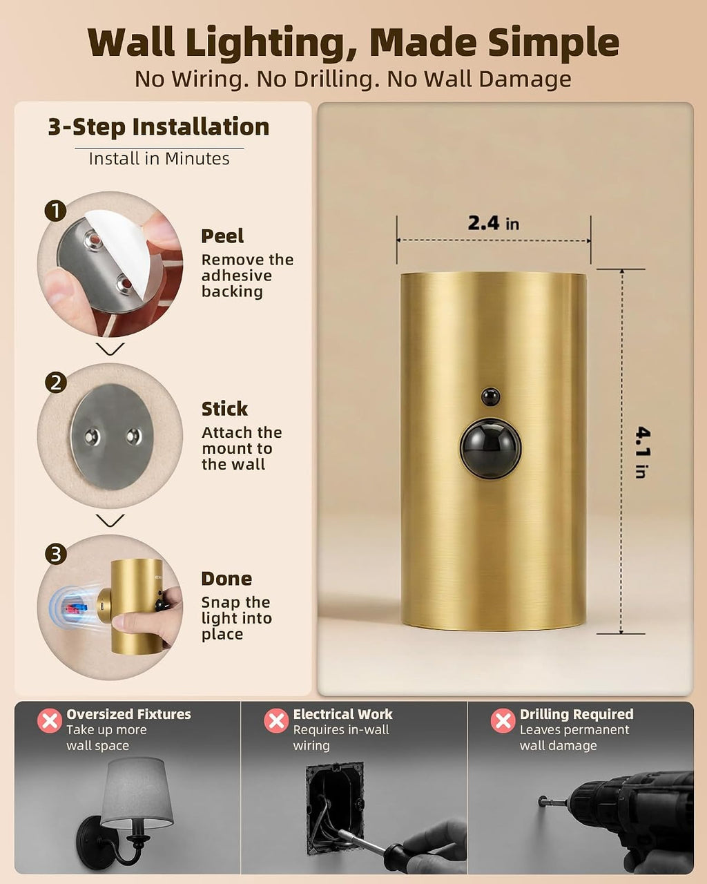 Rechargeable RGB CCT Motion‑Sensor Wall Sconces