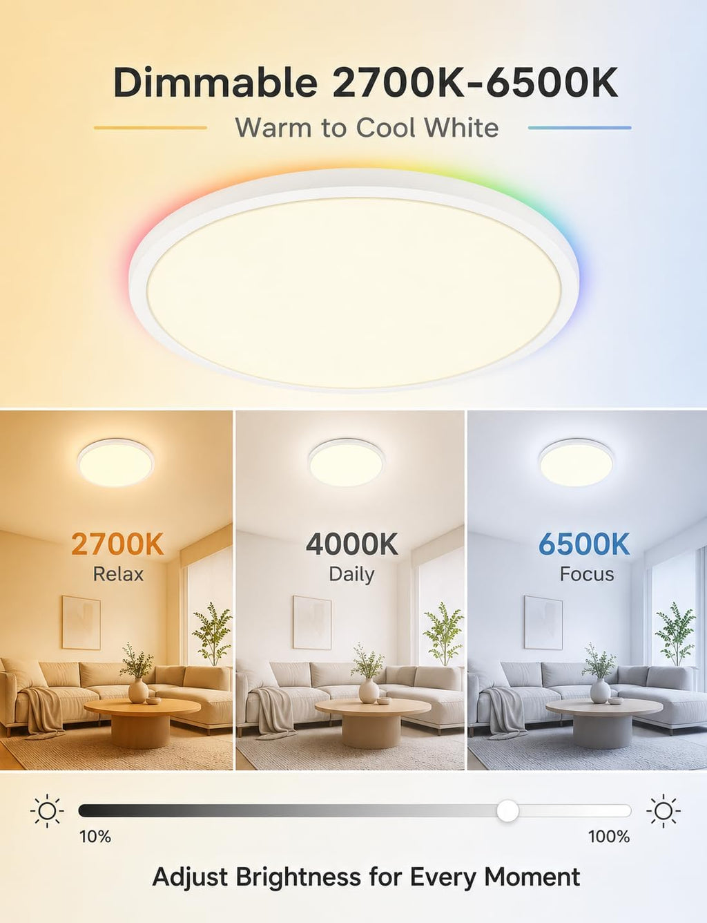 RGBIC Alexa‑Enabled Flush‑Mount Ceiling Light