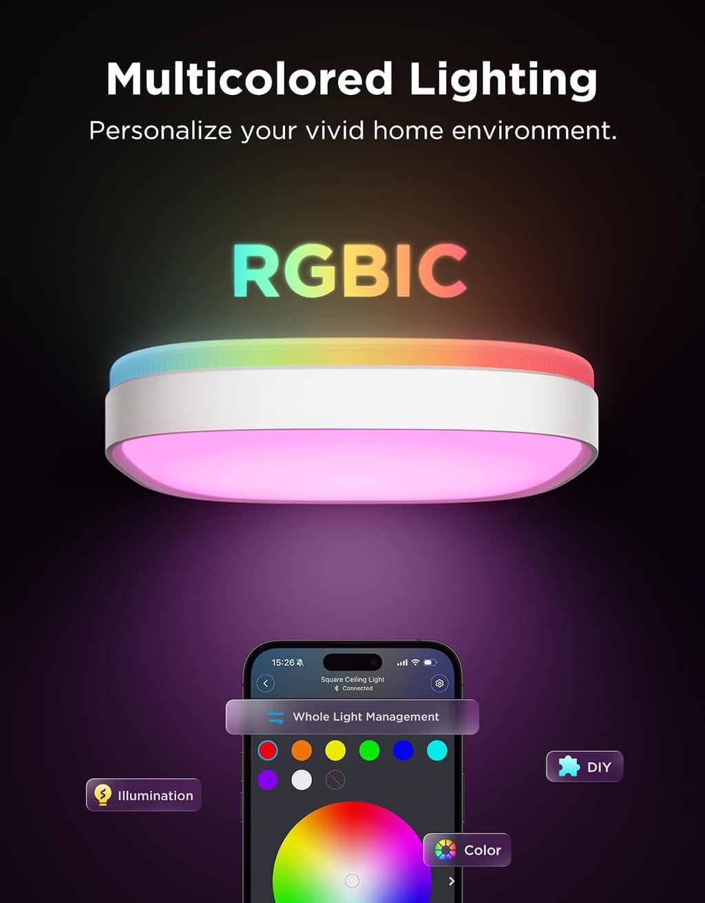 RGBIC Square Smart Ceiling Light 1‑Pack