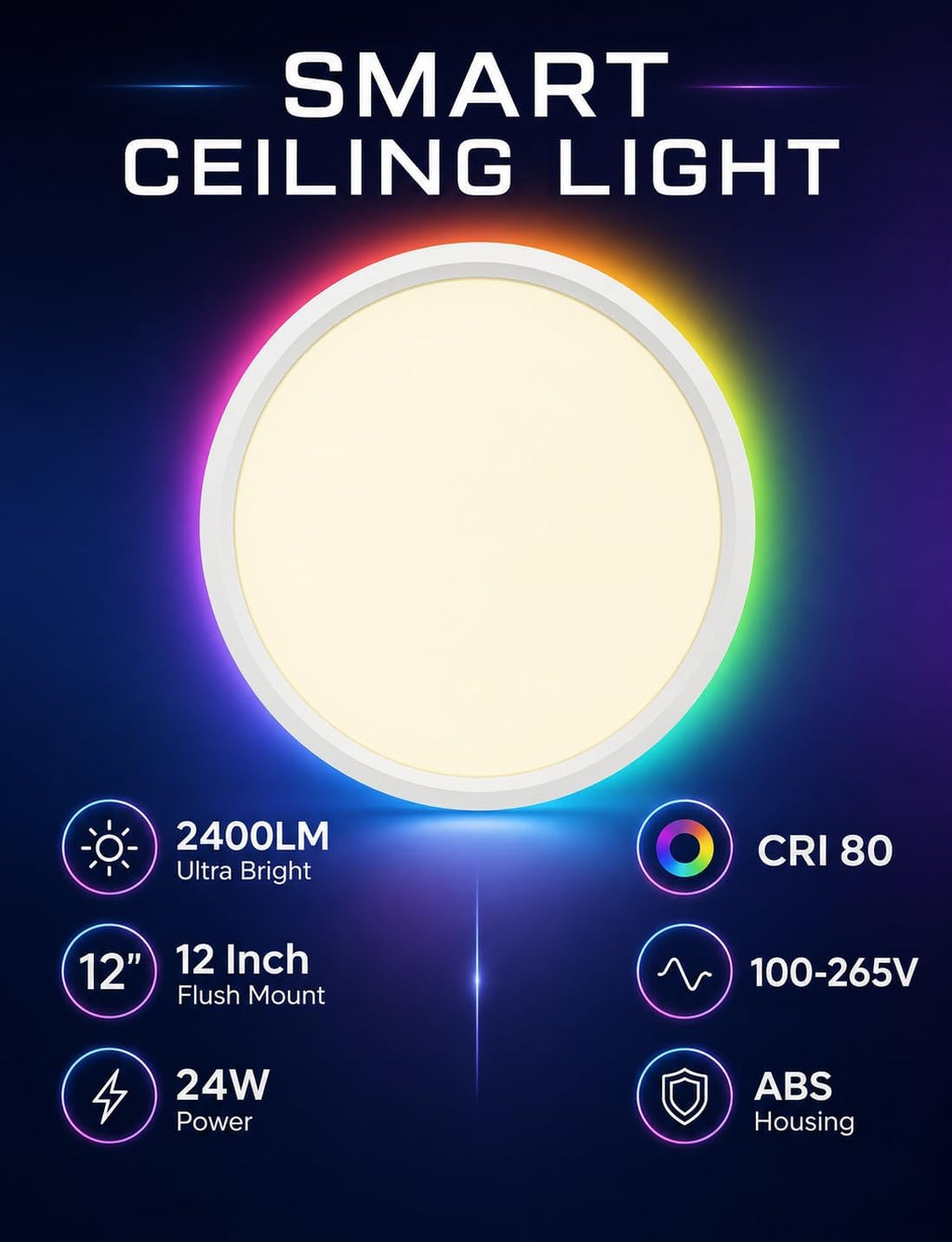 RGBIC Alexa‑Enabled Flush‑Mount Ceiling Light