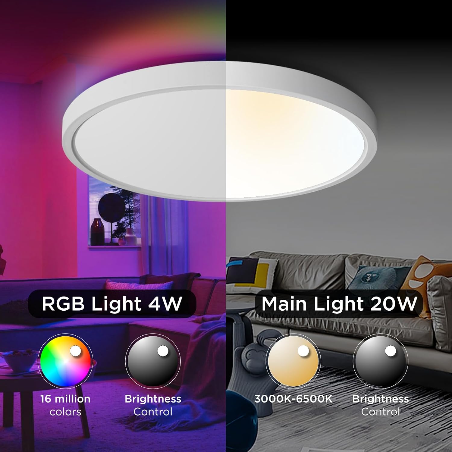 Dimmable Dual‑Mode Smart Ceiling Light