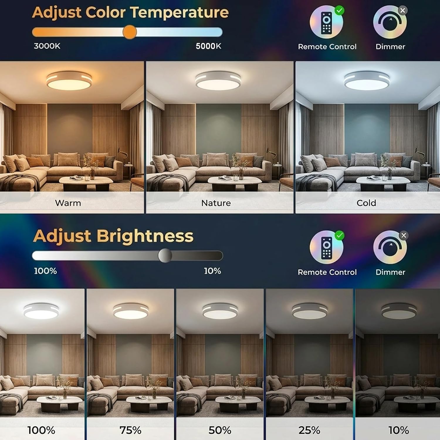 RGBIC Alexa‑Controlled Flush‑Mount Ceiling Light