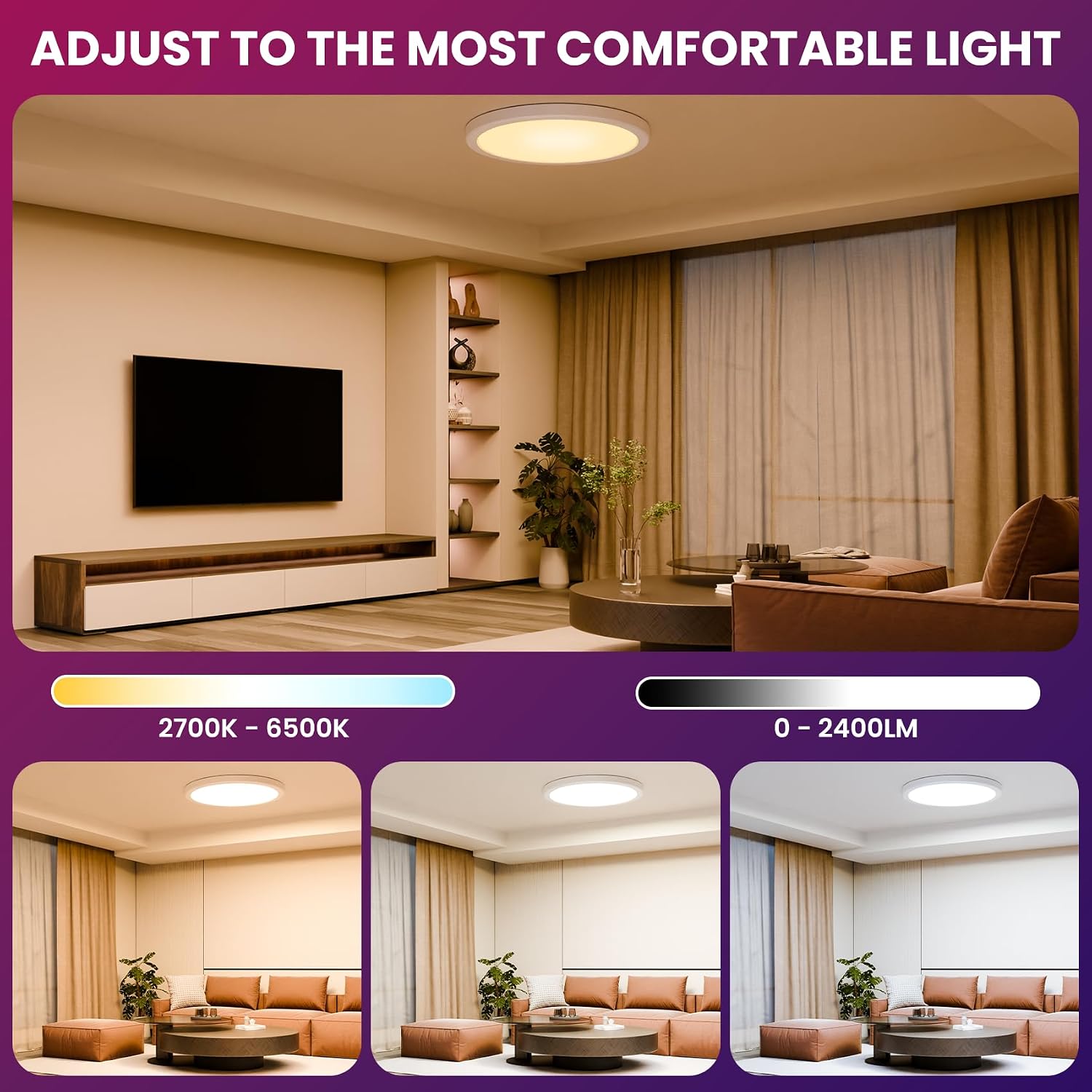RGBCW Flush‑Mount Smart Ceiling Light