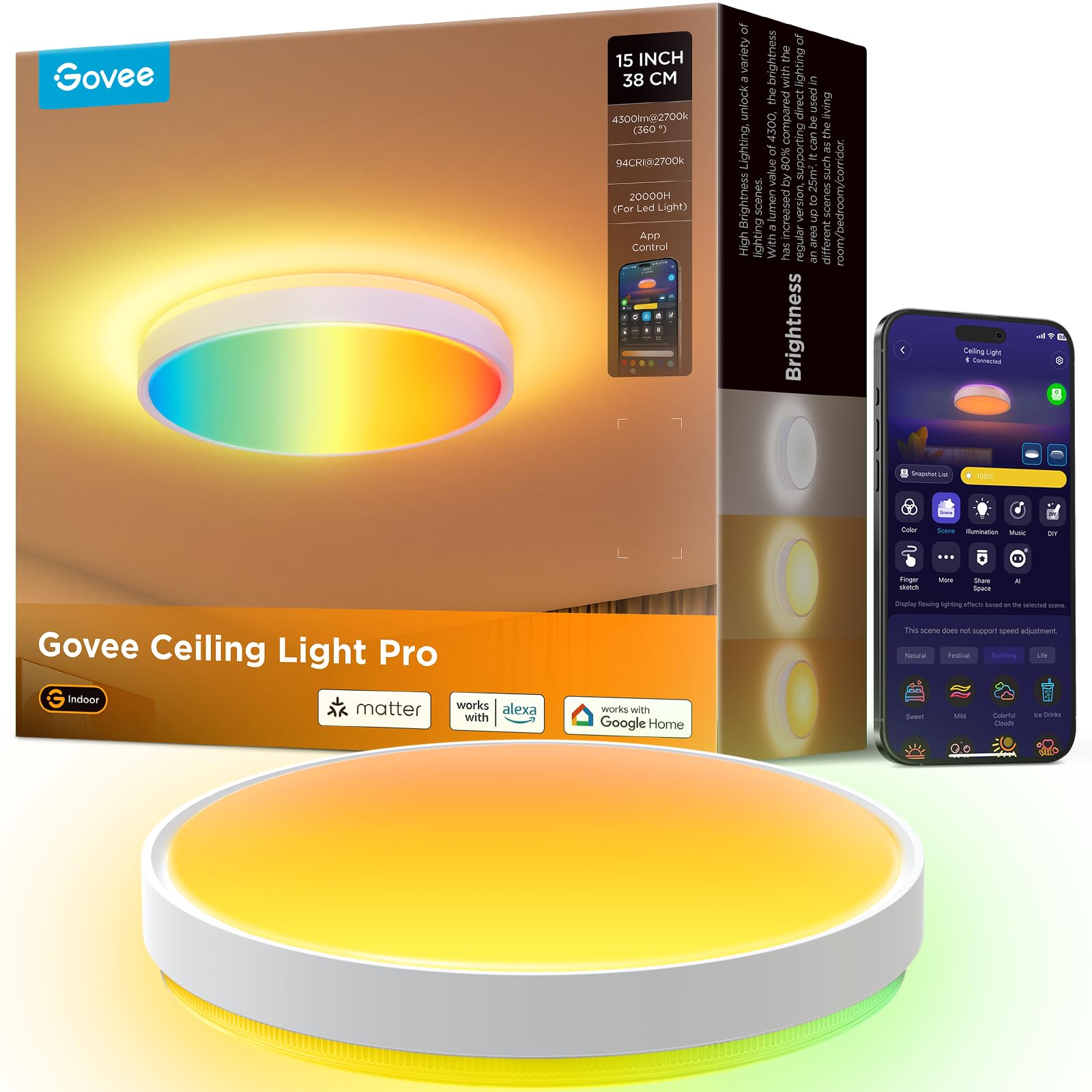 RGBIC Adjustable Smart Ceiling Light Fixture