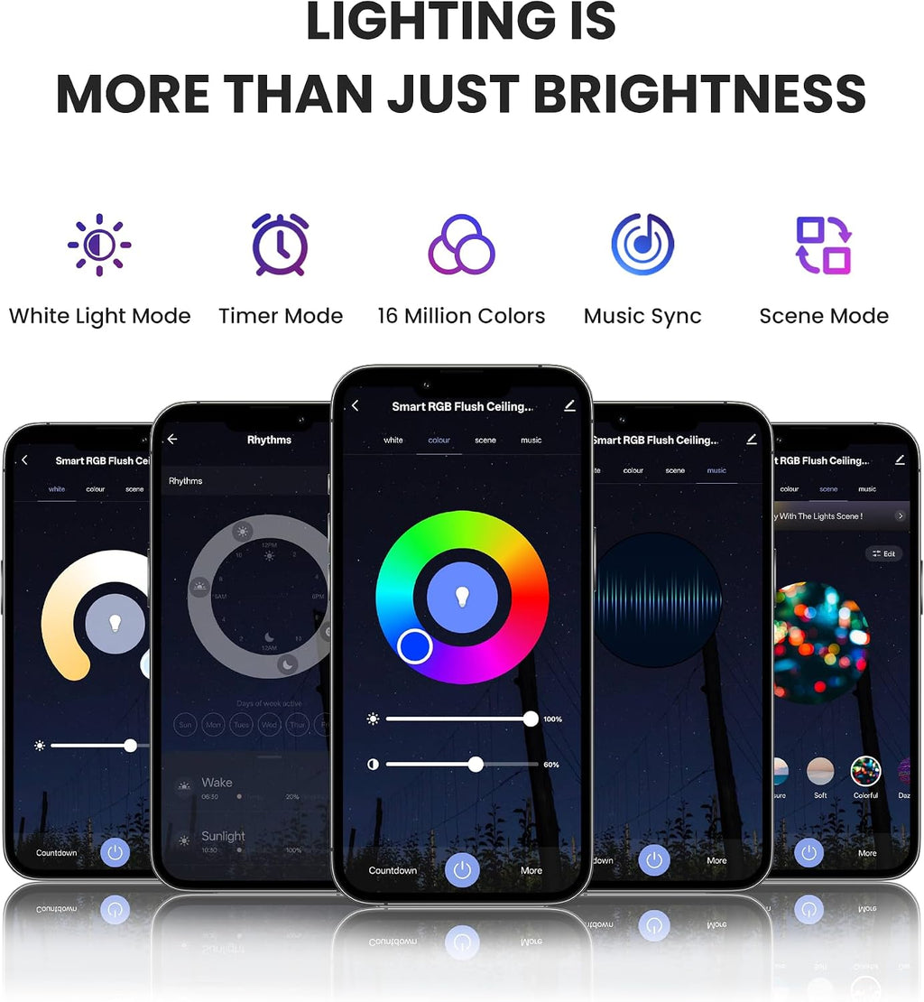 RGBCW Flush‑Mount Smart Ceiling Light