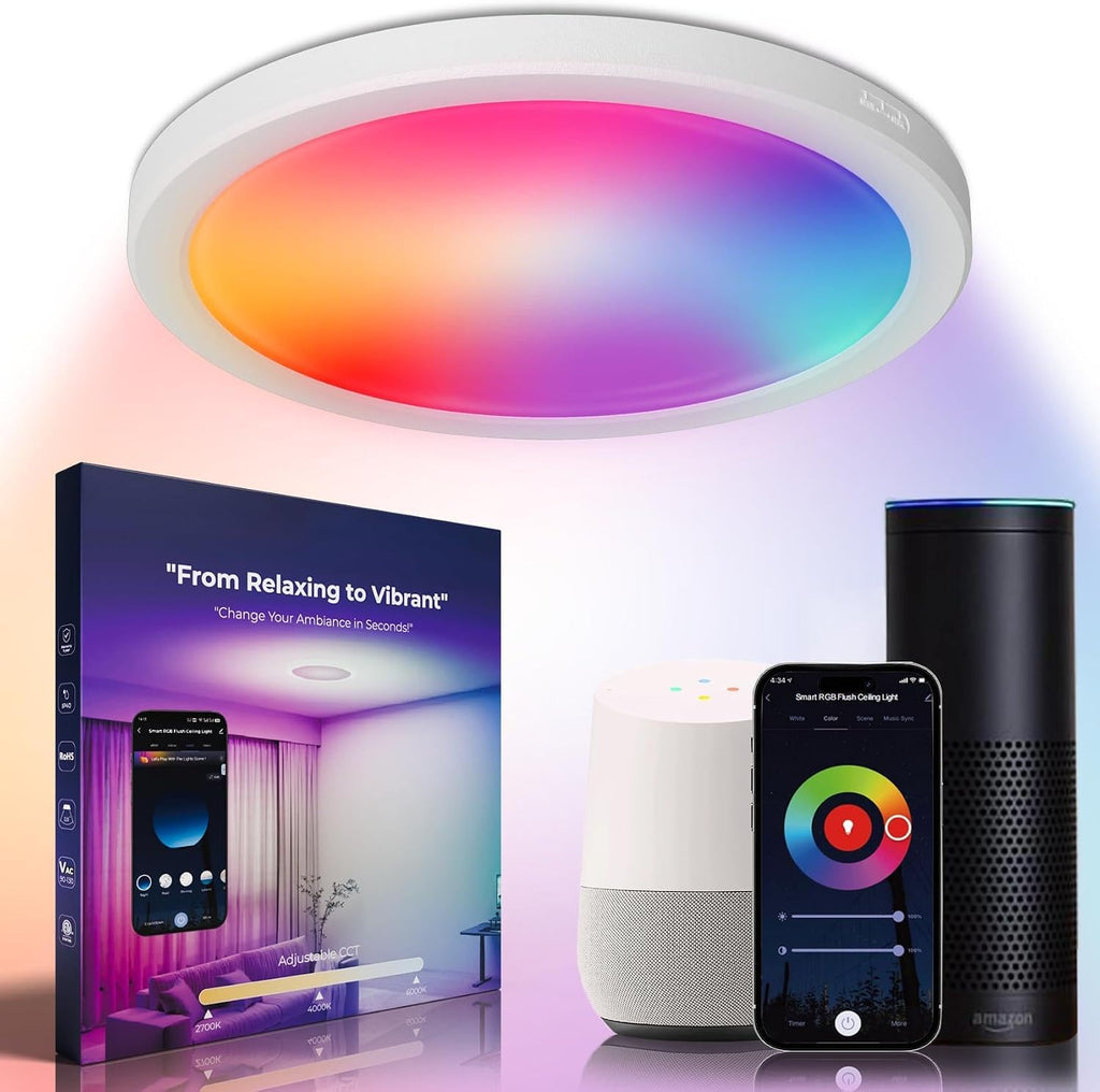 RGBCW Flush‑Mount Smart Ceiling Light
