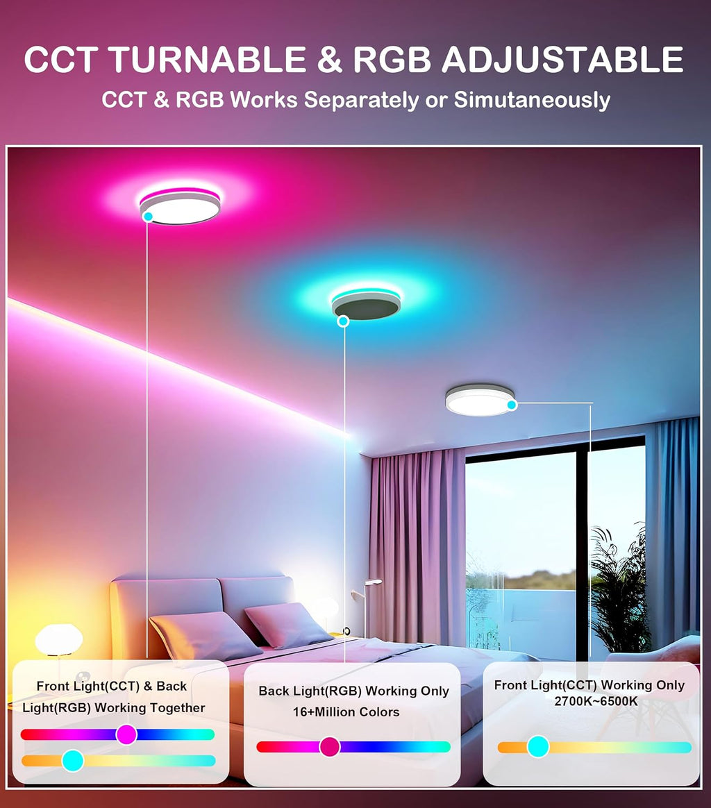RGB CCT Alexa‑Compatible Flush‑Mount Ceiling Light