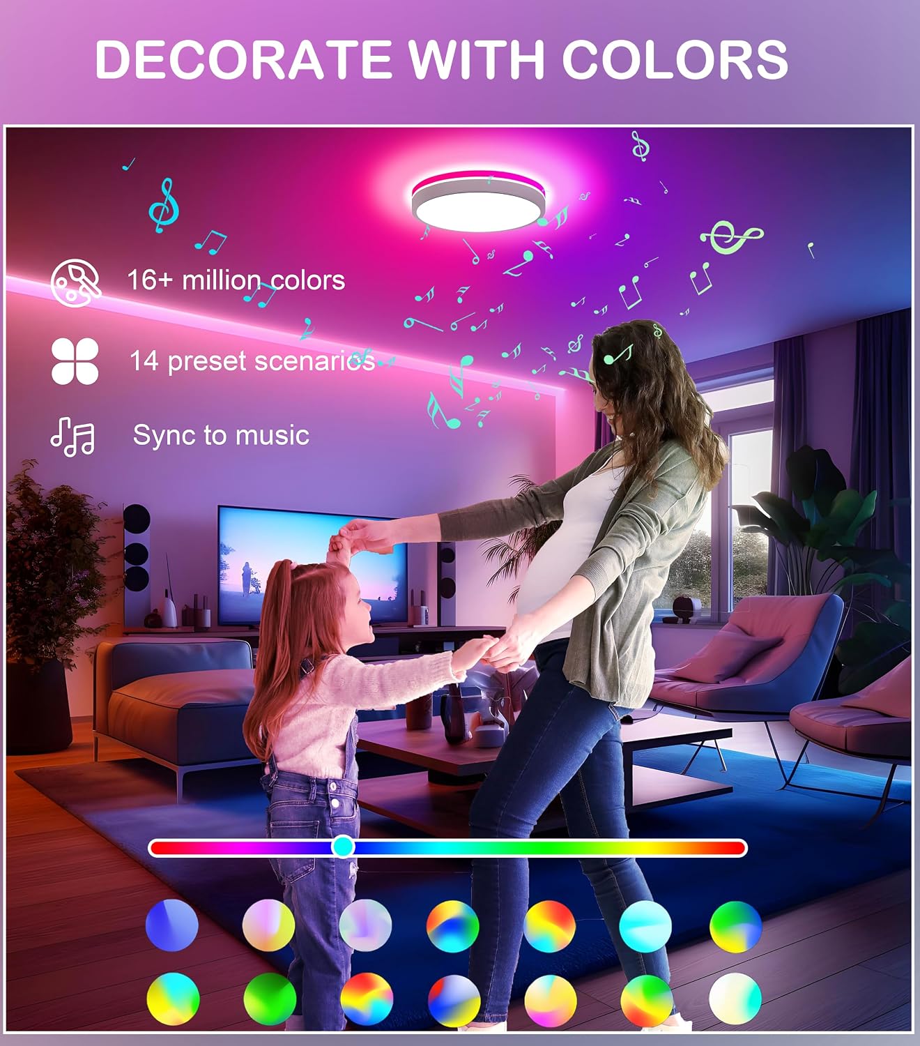 RGB CCT Alexa‑Compatible Flush‑Mount Ceiling Light