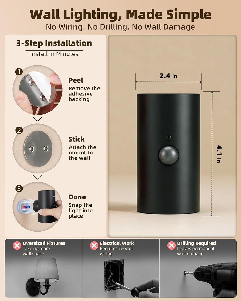 Rechargeable Wireless Motion‑Sensor Wall Sconce