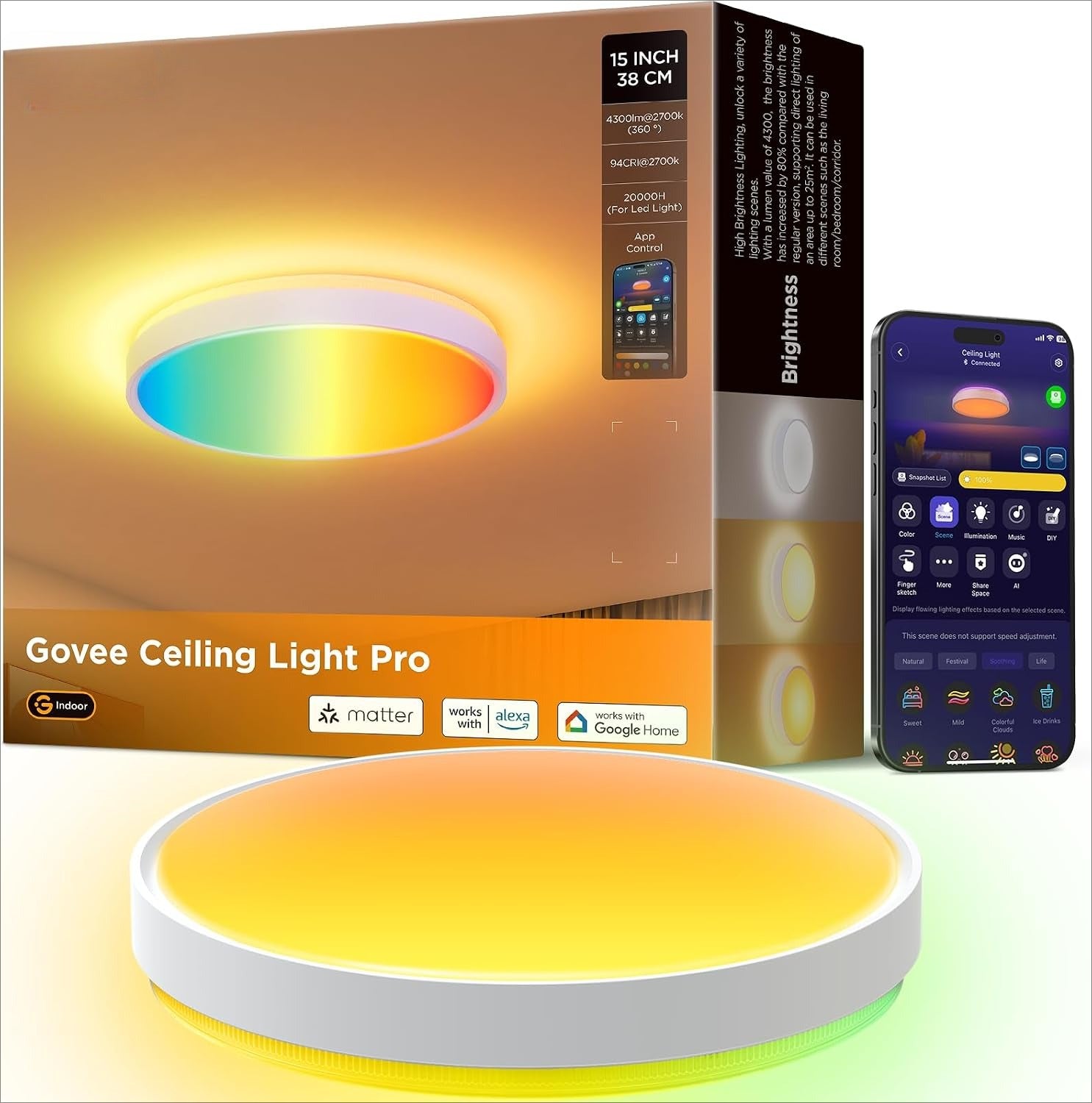 RGBIC Adjustable Smart Ceiling Light Fixture